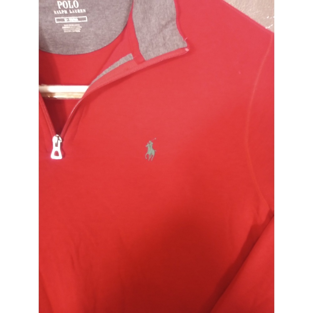 Polo Ralph Lauren Sweater Mens Medium Red 1/4 Zip Mock Neck Cotton Pony Logo - Picture 3 of 8